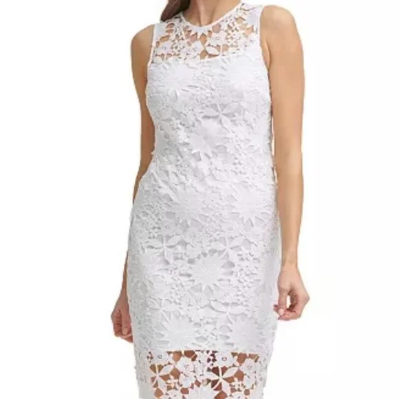 Calvin Klein | Dresses | New Calvin Klein White Floral Embroidery Lace  Sheath Dress | Poshmark